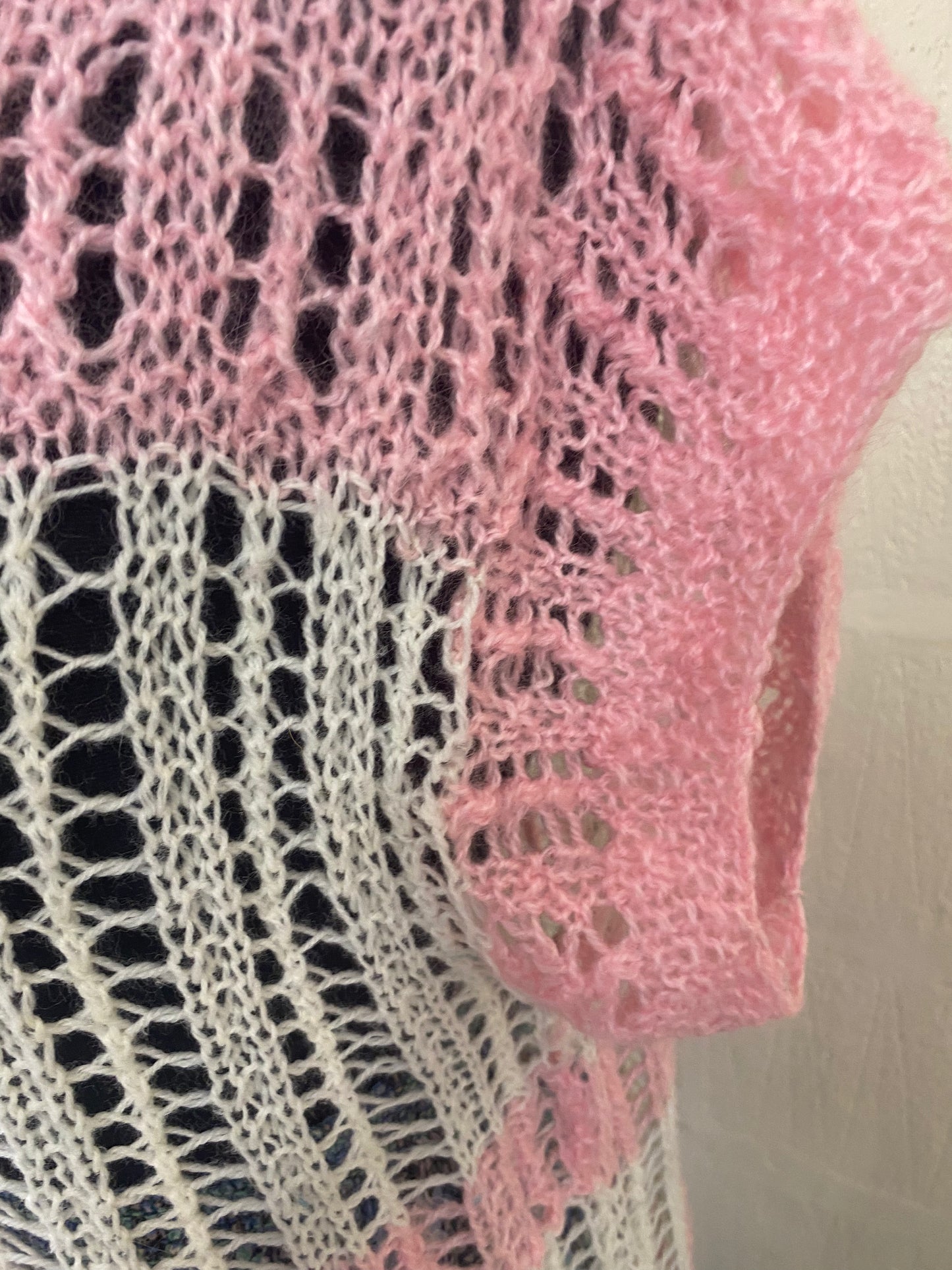 Hand Knitted Short Sleeve Pink Striped Jumper Size 12