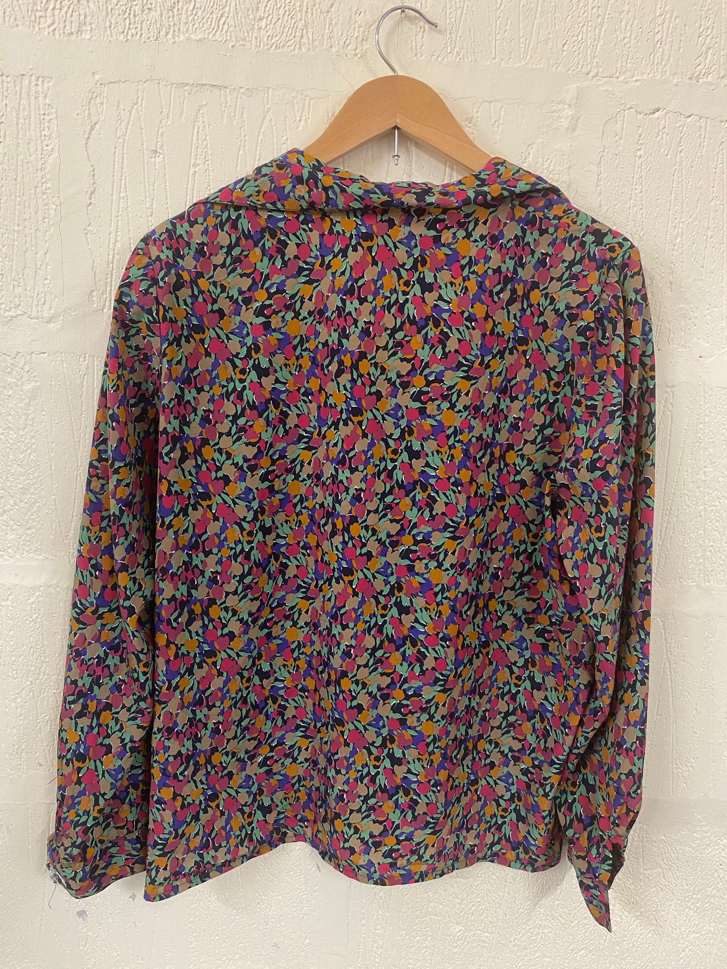 1980s Black with Multi Colour Floral Shirt Size 14-16