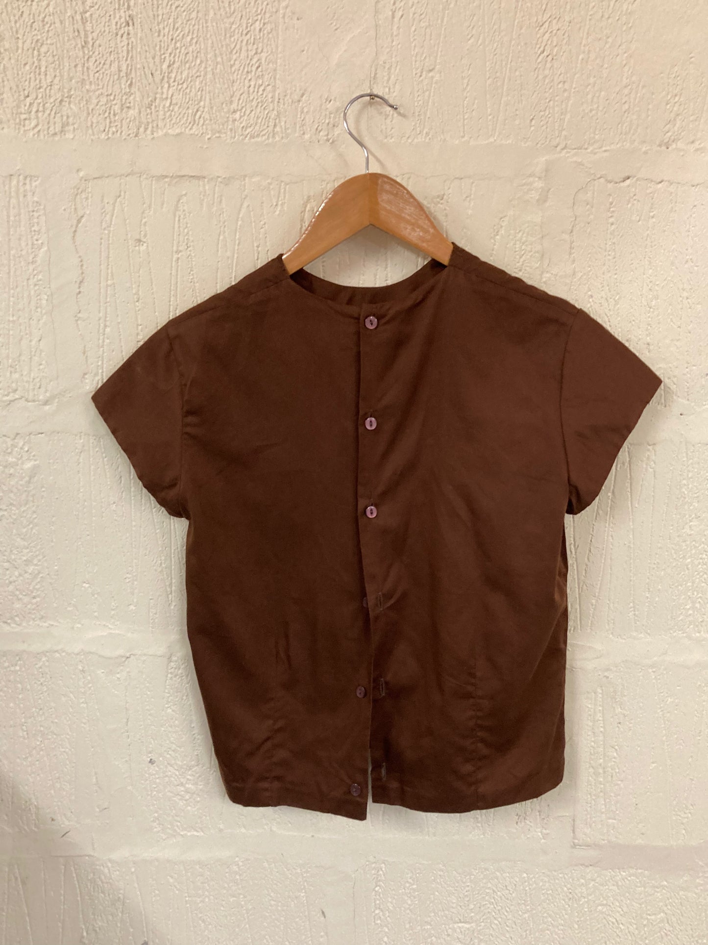 Vintage Brown Embroidered Cap Sleeve Top Size 8