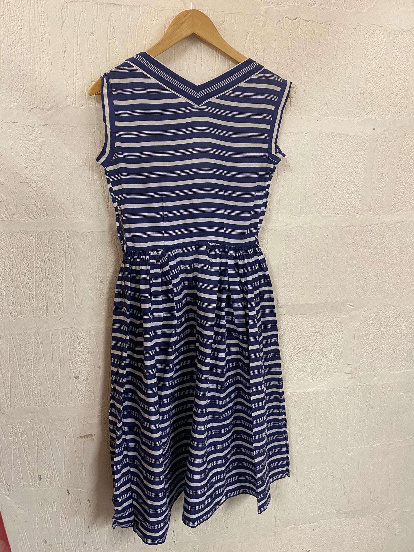 Vintage 1950s Blue and White 1950s Hand Made dress Size 6