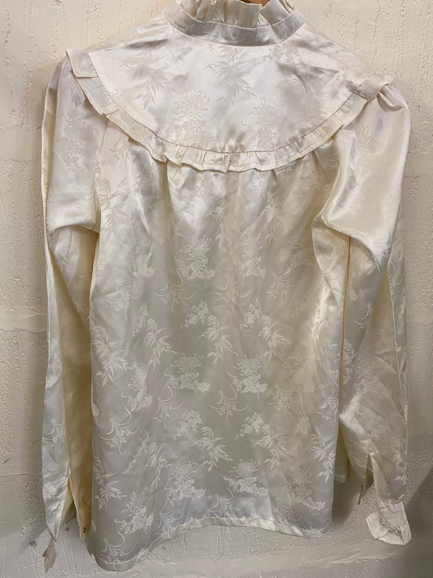 Vintage Cream Floral Jaquard Blouse Size 16
