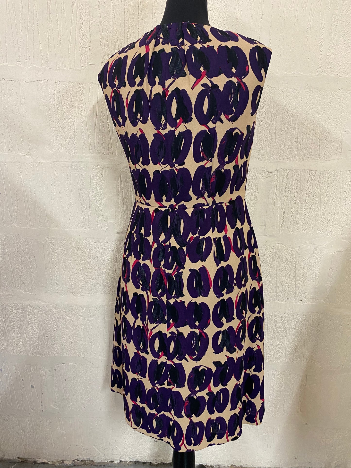 Max Mara Beige with Purple and Black Pattern Midi Dress Size 12