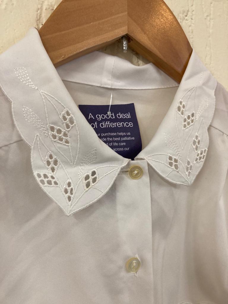 Vintage White Blouse with Lace Collar Size 14