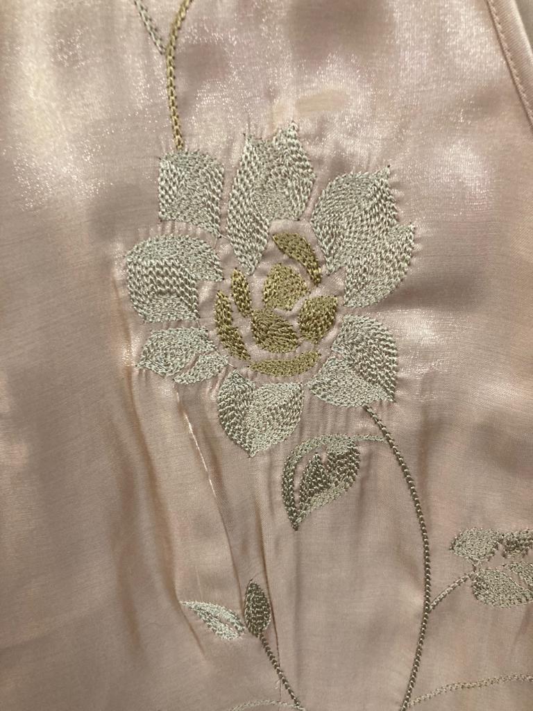 Vintage Silky Feel Embroidered Taupe Blouse Size 14