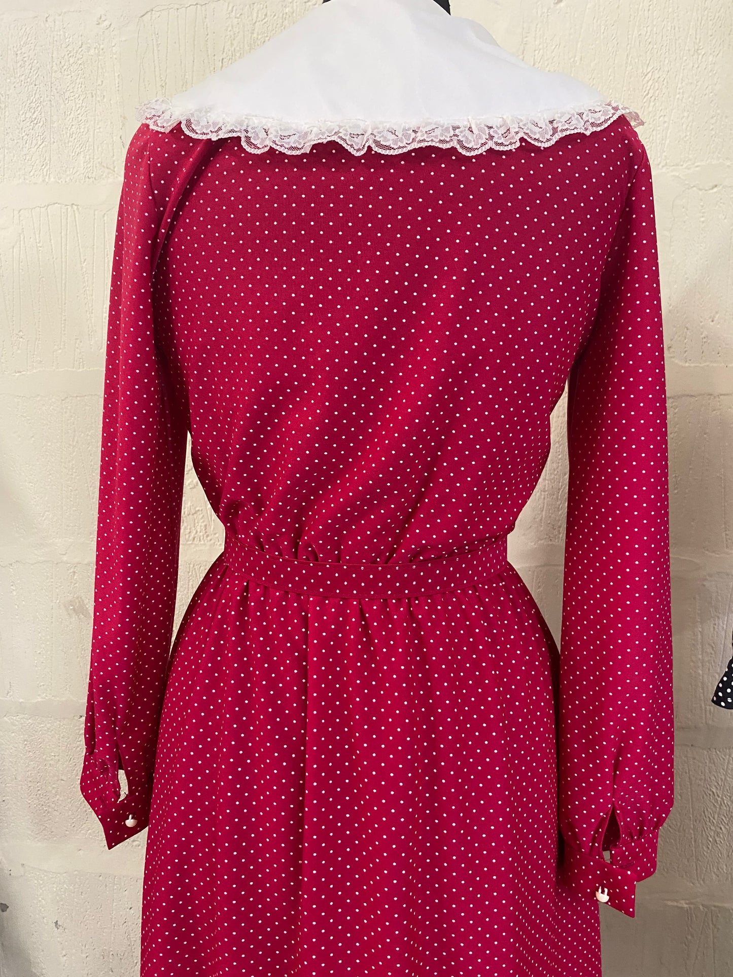 Vintage Red Polka Dot 1980s Midi Dress Size 10
