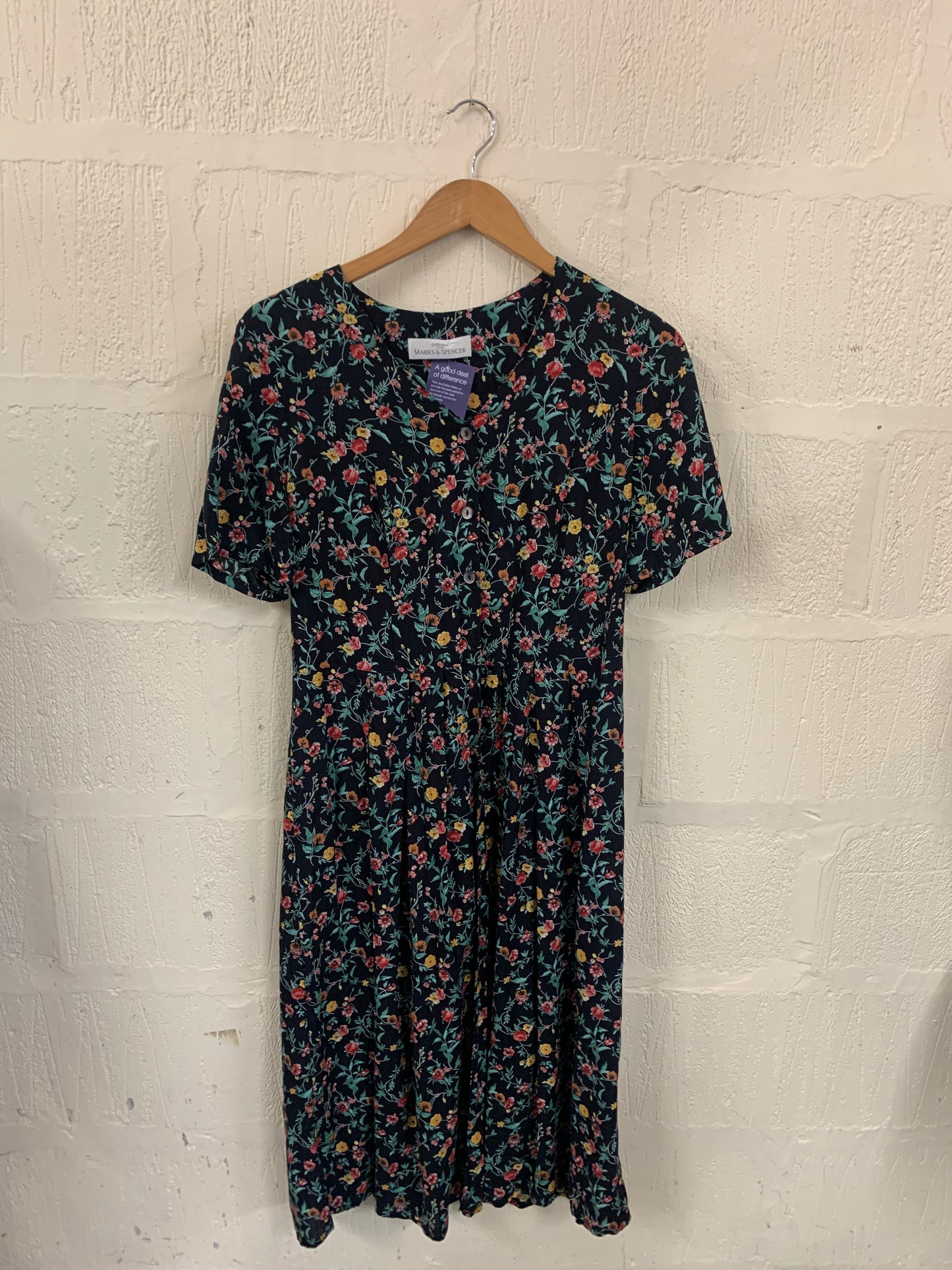Vintage M & S Black Floral Dress Size 10