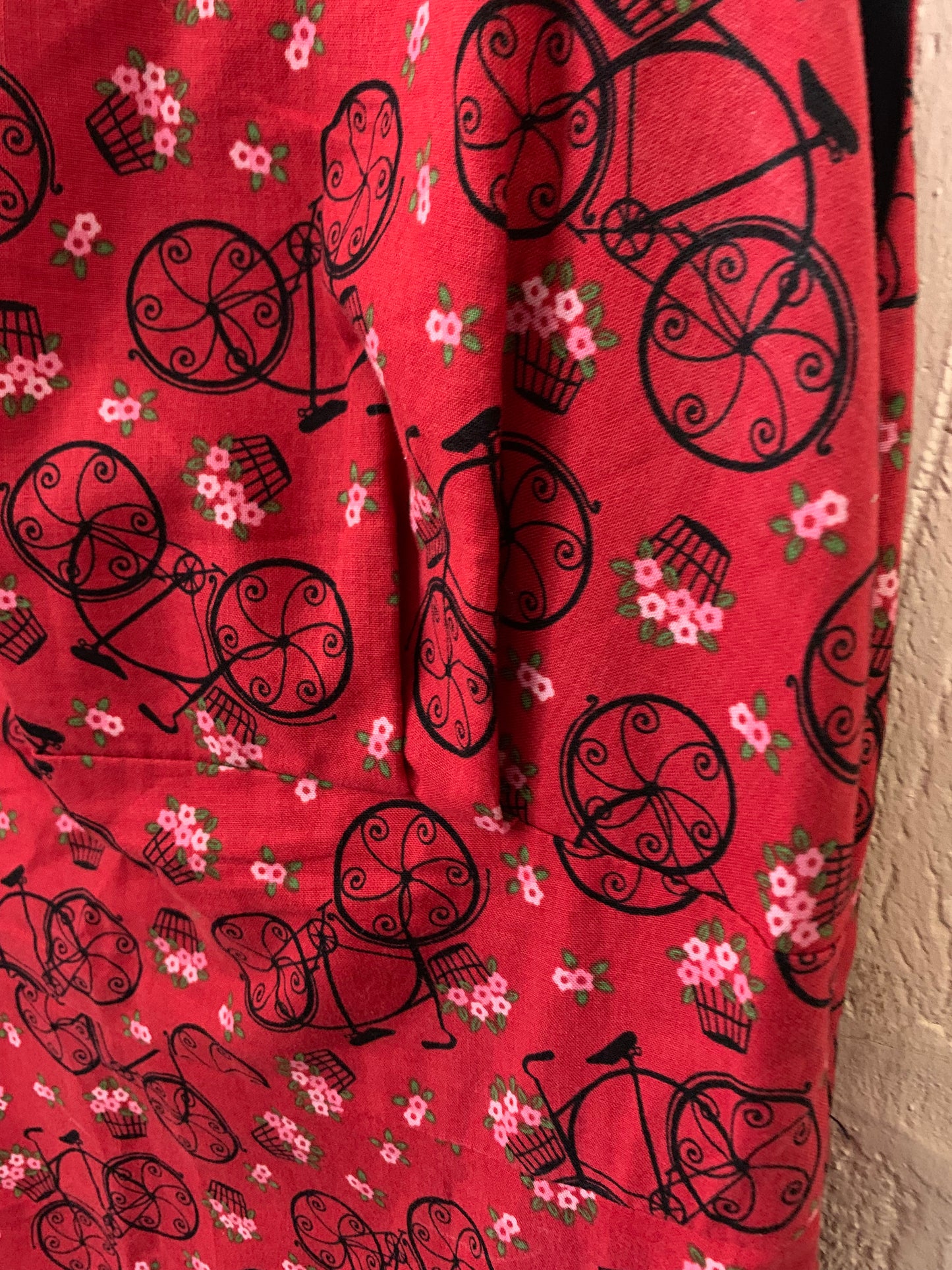 1950s Style Get Cutie Sleeveless Red Printed with Bicycle Dress Size 12