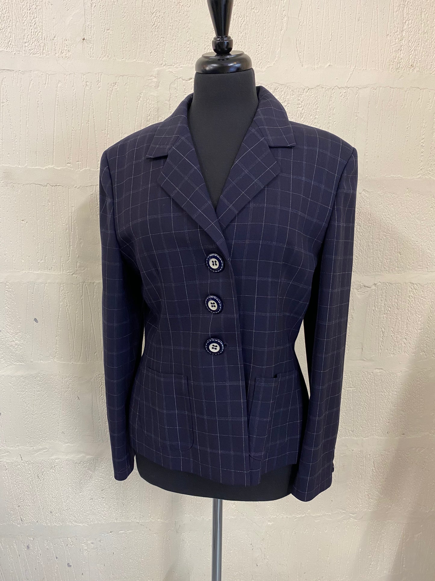 Vintage Jaeger Navy with White Check Pinstripe Blazer Jacket Size 14