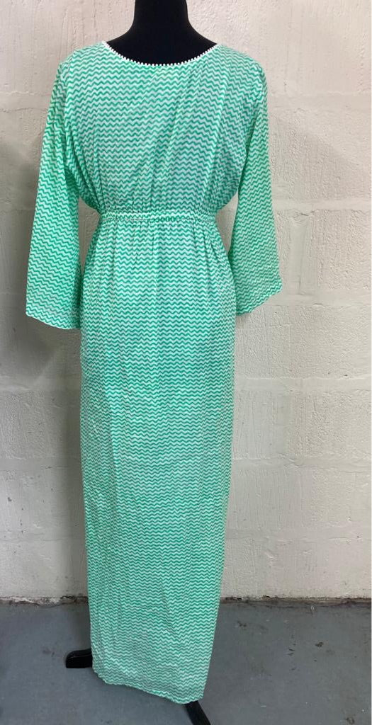 Boho Green and White Maxi Kaftan Dress Size L