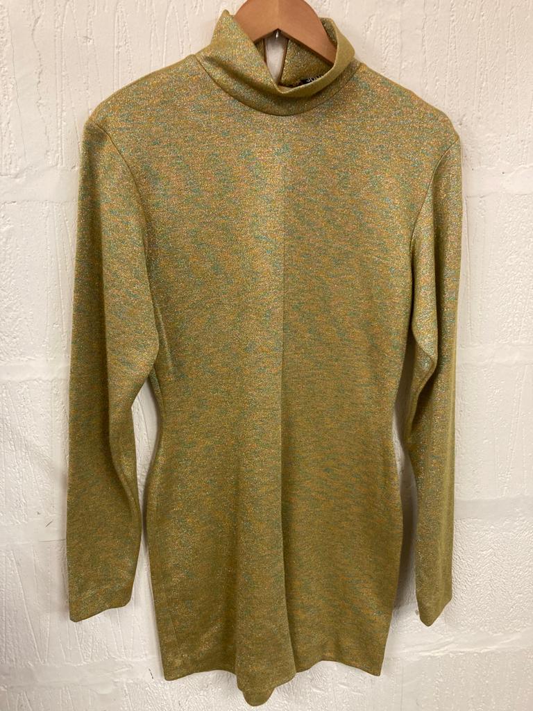 Vintage Gold and Turquoise Lurex Thread 60s Style Playsuit
