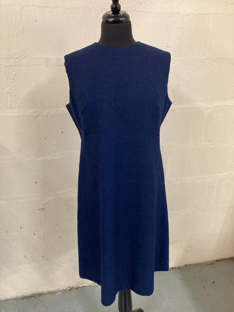 Vintage Mansfield Navy Wool Sleeveless Shift Dress Size 12-14
