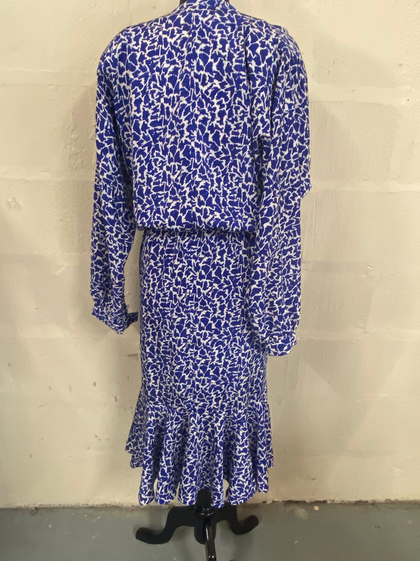 Vintage Royal Blue and White Austin Reed 1980s Style Dress Size 14