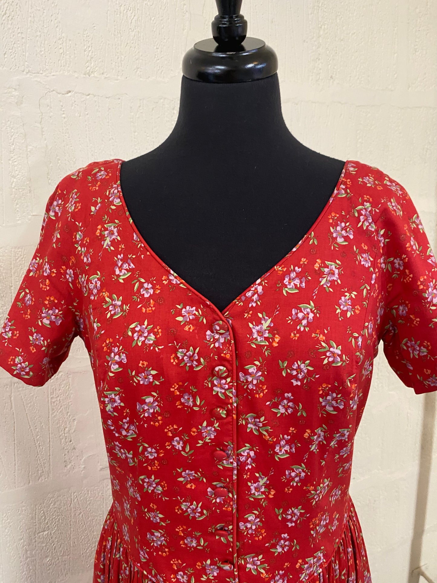 Vintage Red Floral Laura Ashley Dress Size 12