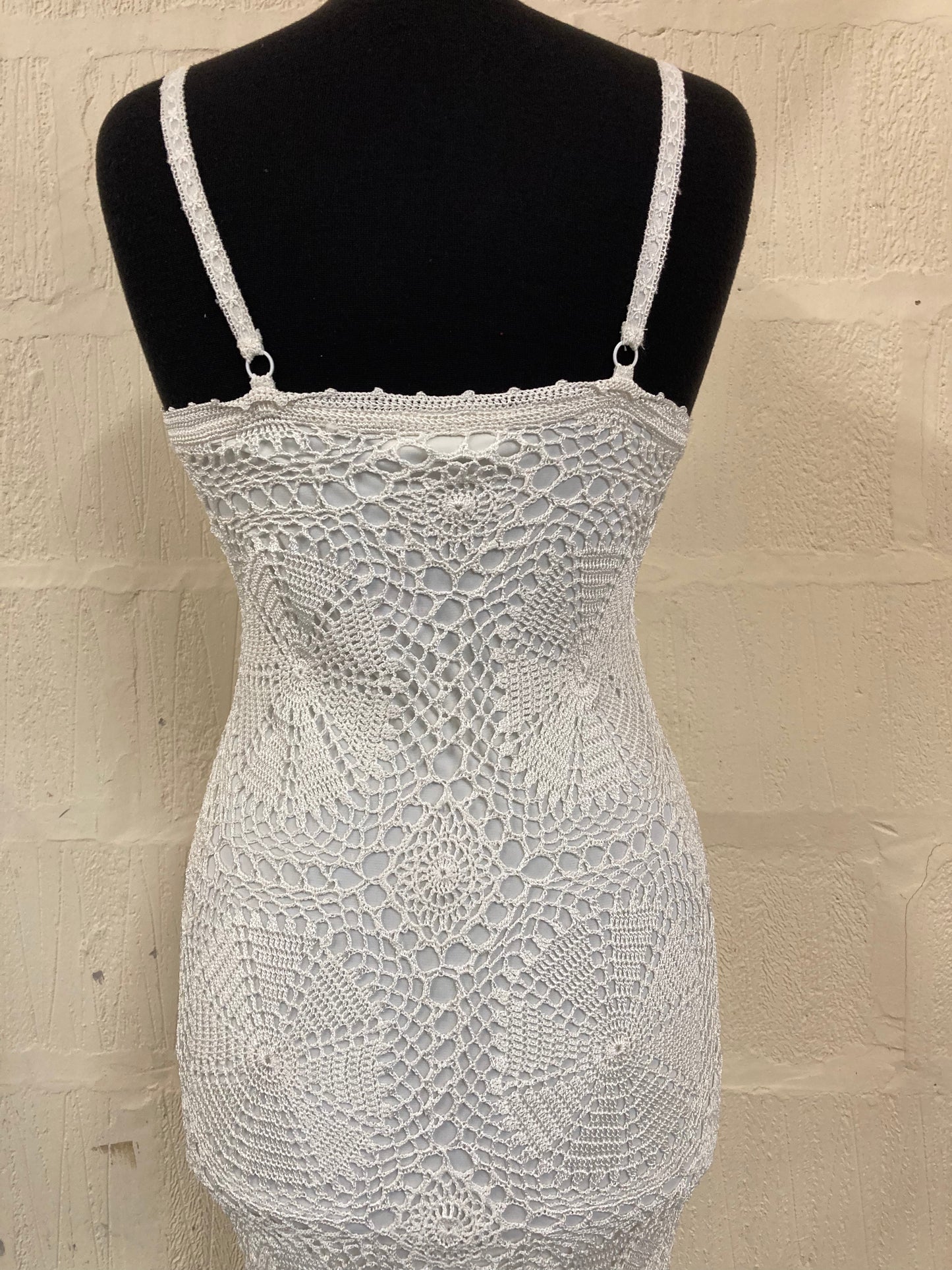 Noughties Karen Millen Ivory Crochet Strappy Dress Size 10