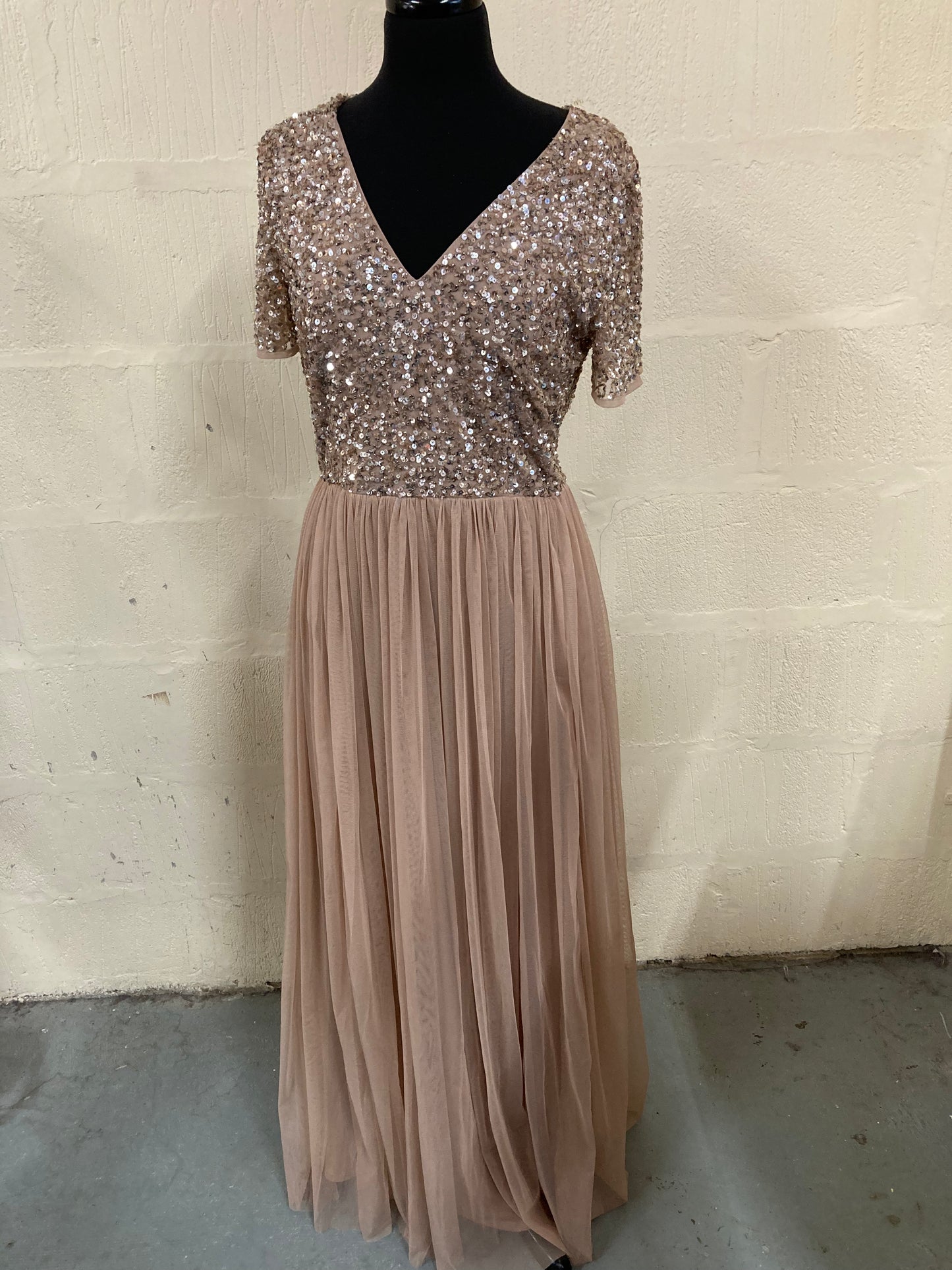 Rose Gold Sequin and Net Evening Gown Size 14