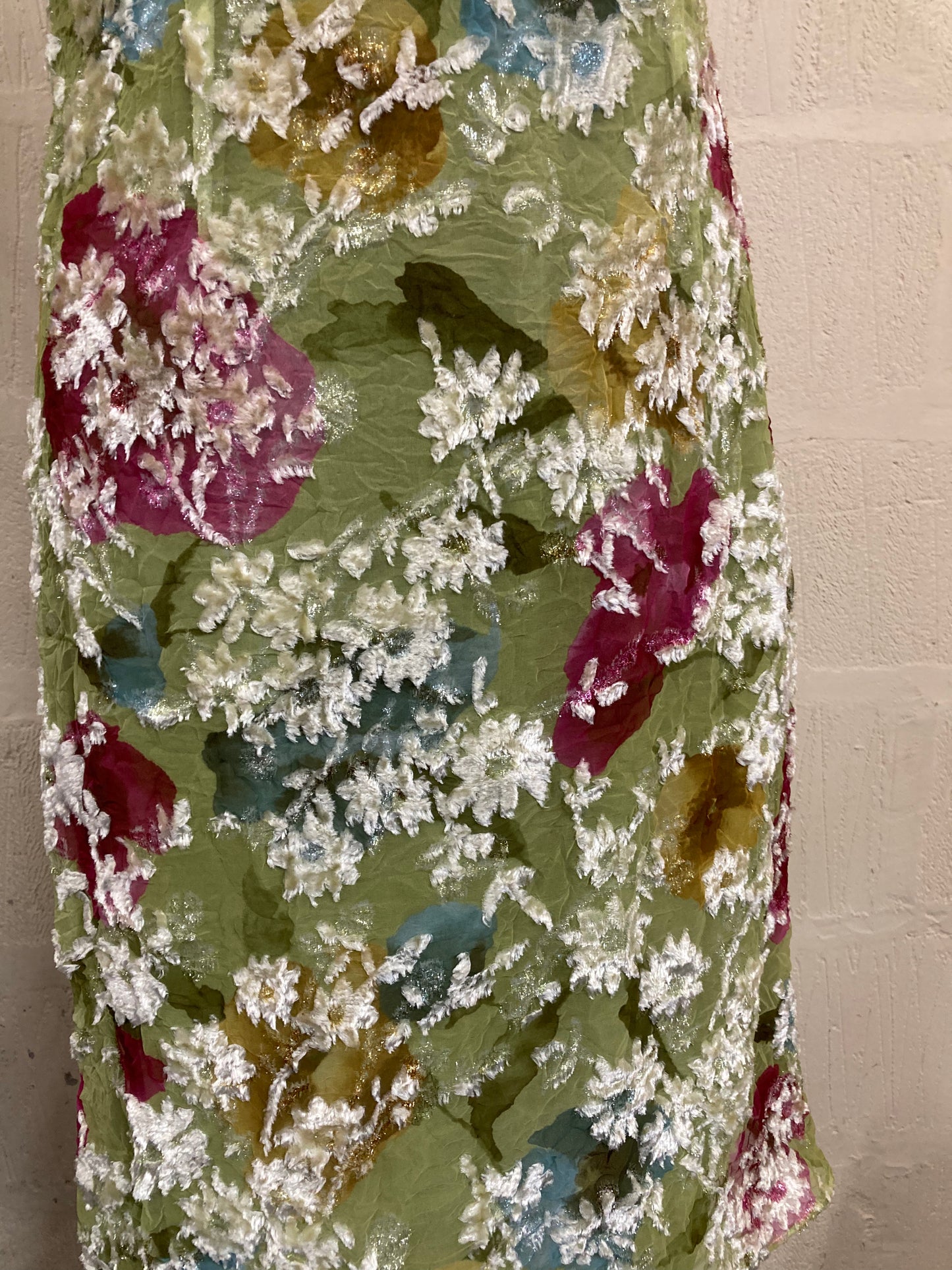 1990s Green with White Embellished Flower Shift Dress Size 14