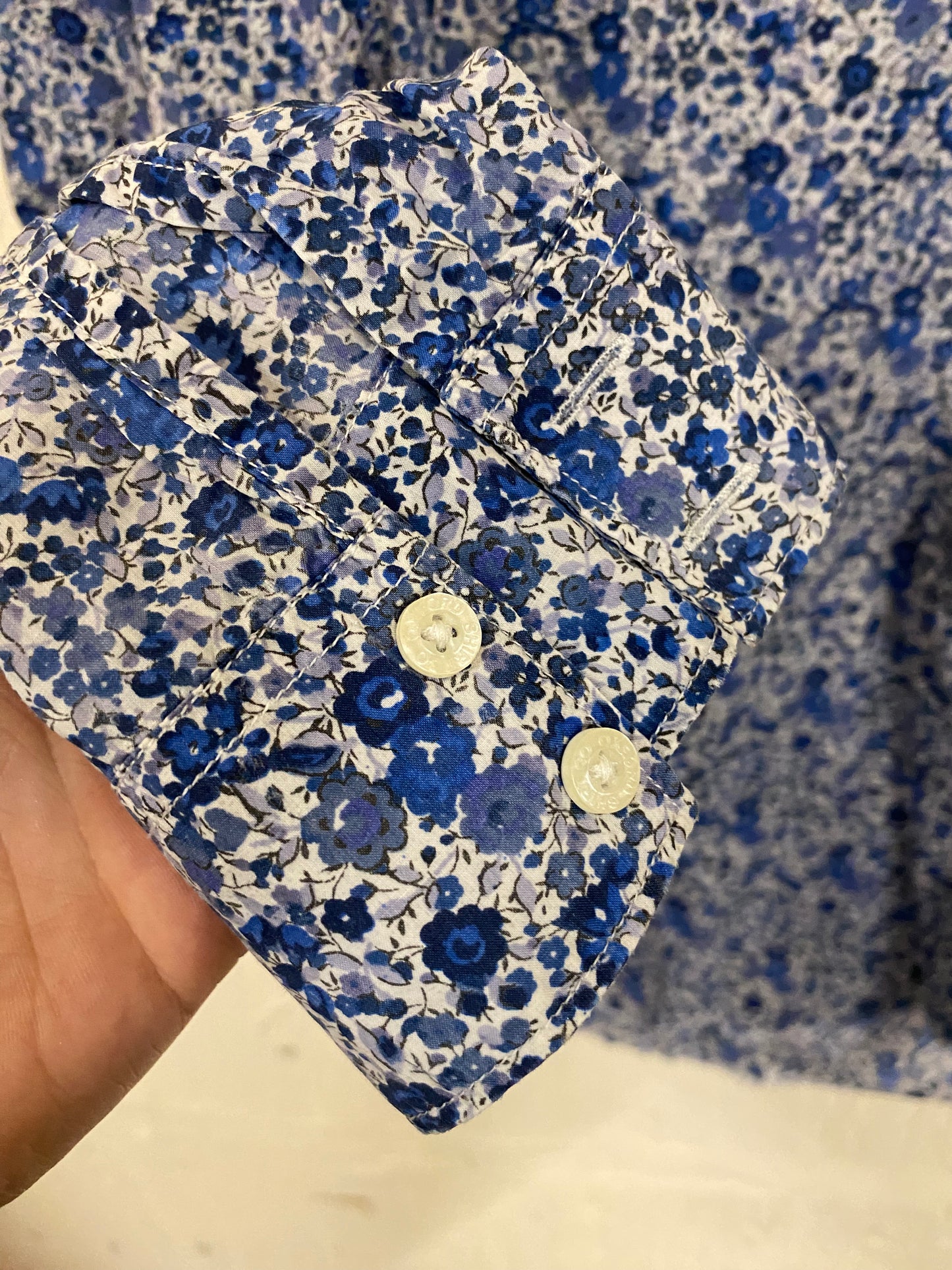 Vintage White with Blue Floral Liberty Print Shirt Size 18