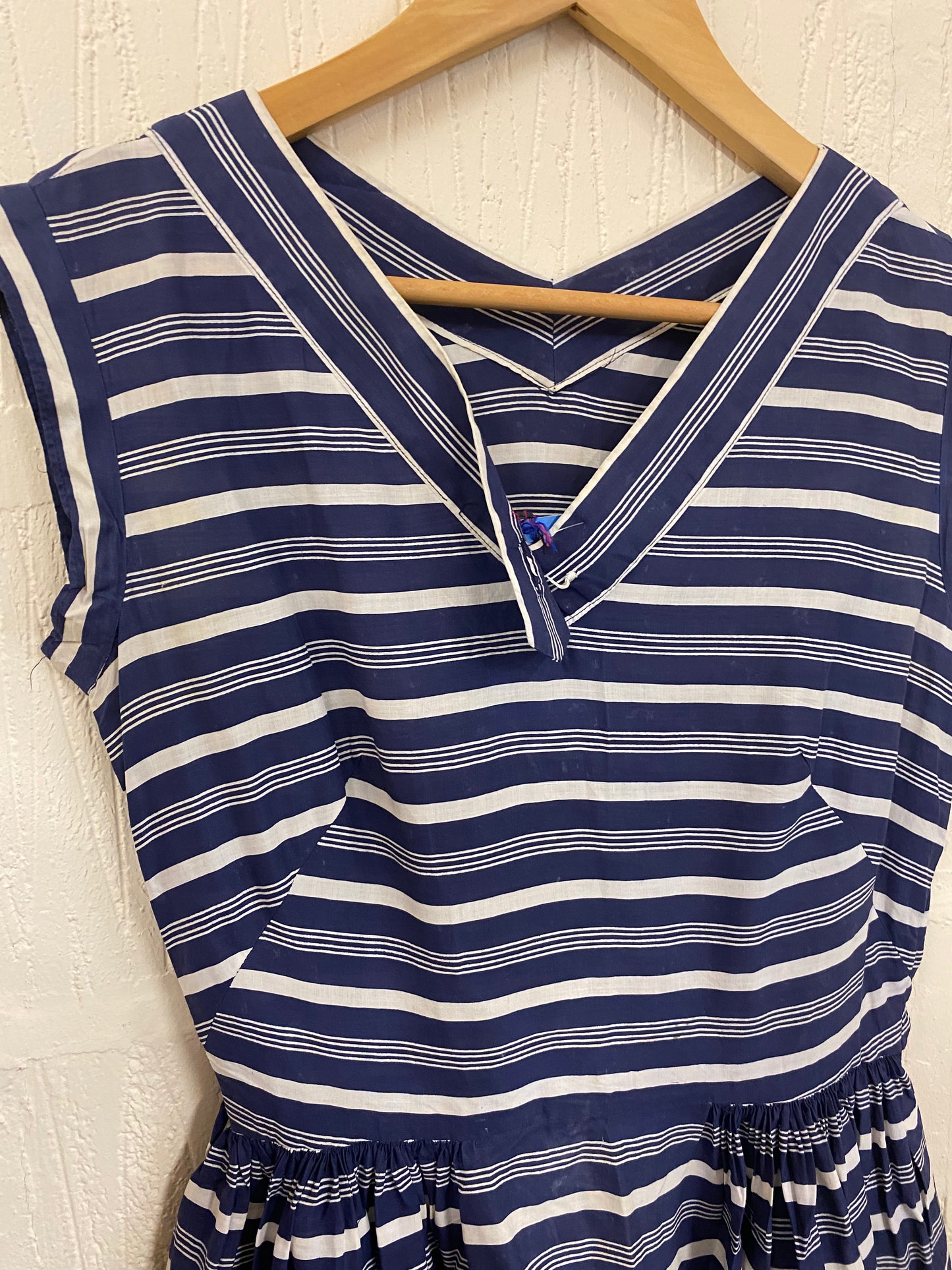 Vintage 1950s Blue and White 1950s Hand Made dress Size 6