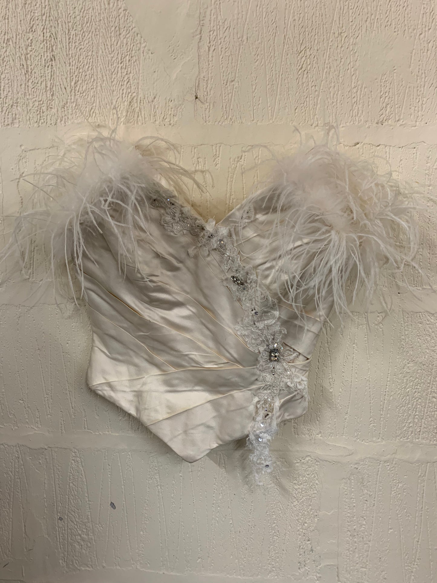 Terry Fox Preloved Satin Bodice with Feather and beaded embellishments Size 12