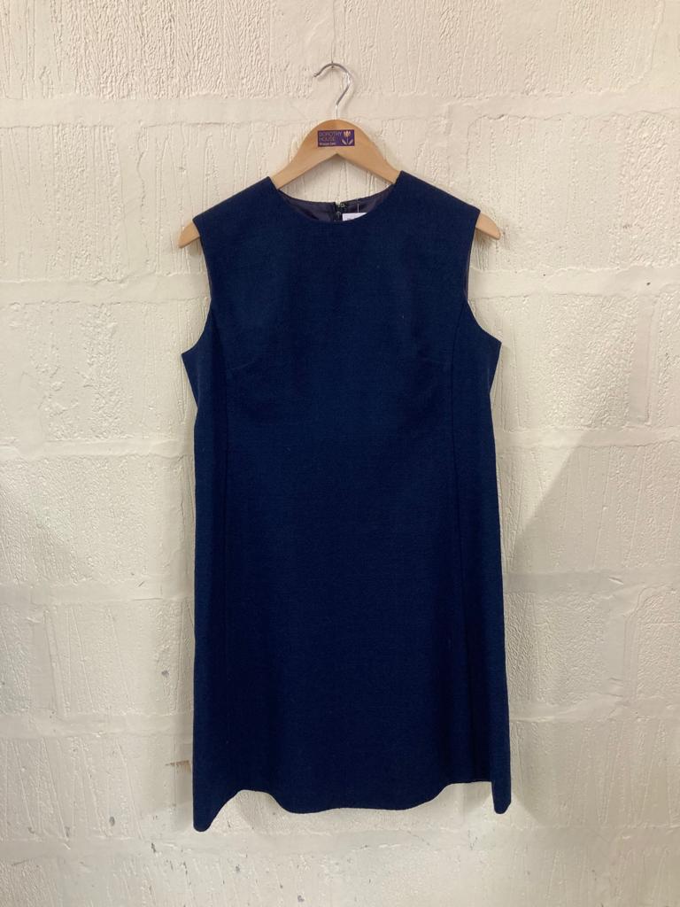 Vintage Mansfield Navy Wool Sleeveless Shift Dress Size 12-14