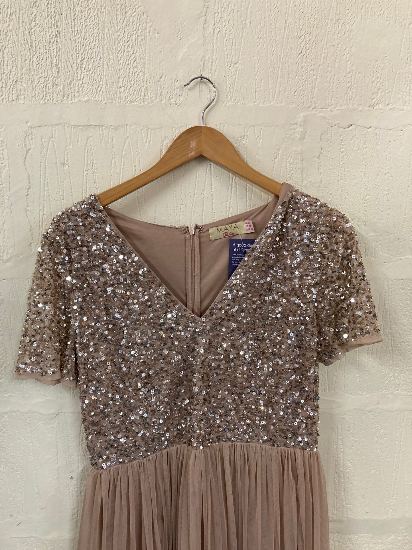 Rose Gold Sequin and Net Evening Gown Size 14