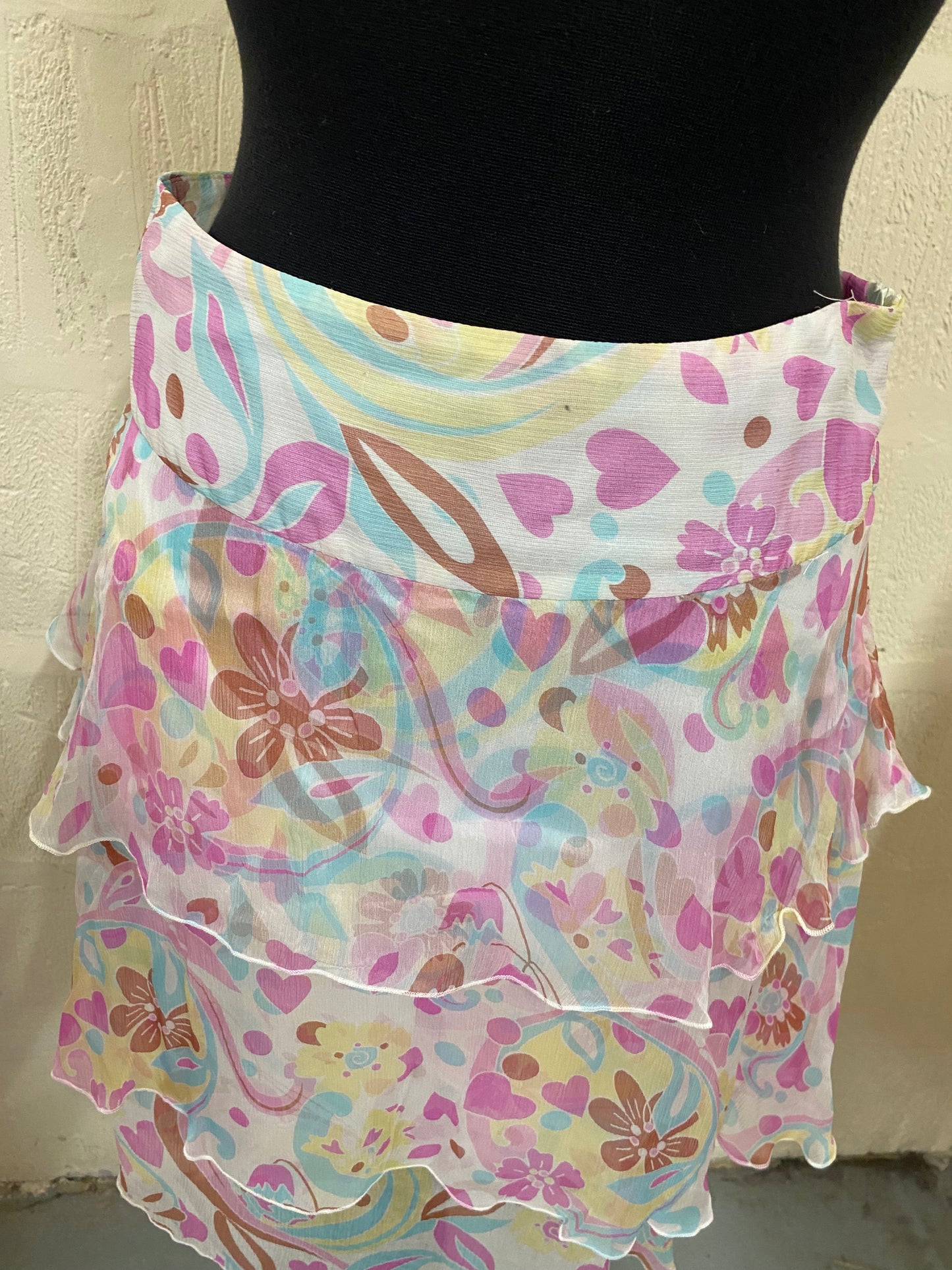 Sticky Fingers Pink and White Floral Silk Tiered Skirt Size 10