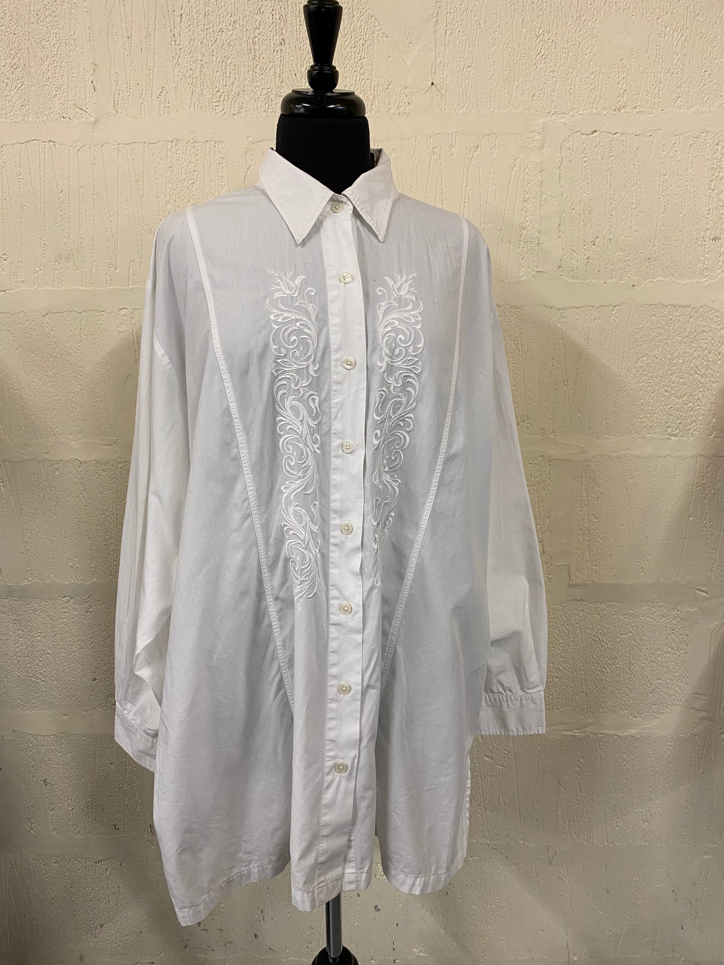 Vintage White Shirt | Blouse With Embroidery Size XL