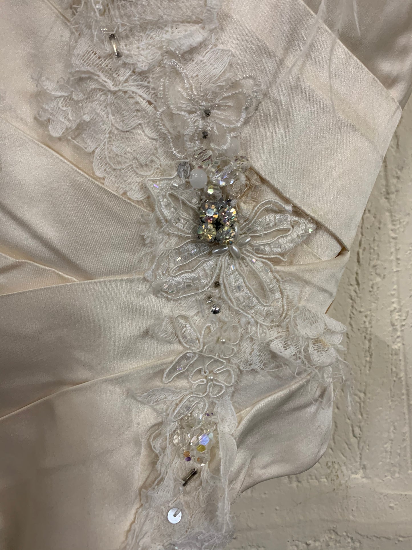 Terry Fox Preloved Satin Bodice with Feather and beaded embellishments Size 12