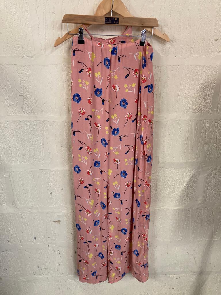 Pink with Floral Pattern Sleeveless Jumpsuit With Open Back Size M