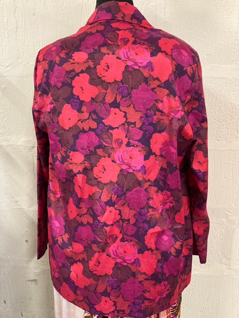 Vintage Lightweight Red and Pink Floral Silk Blazer Jacket Size S