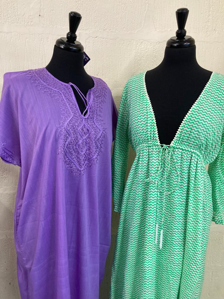 Boho Green and White Maxi Kaftan Dress Size L