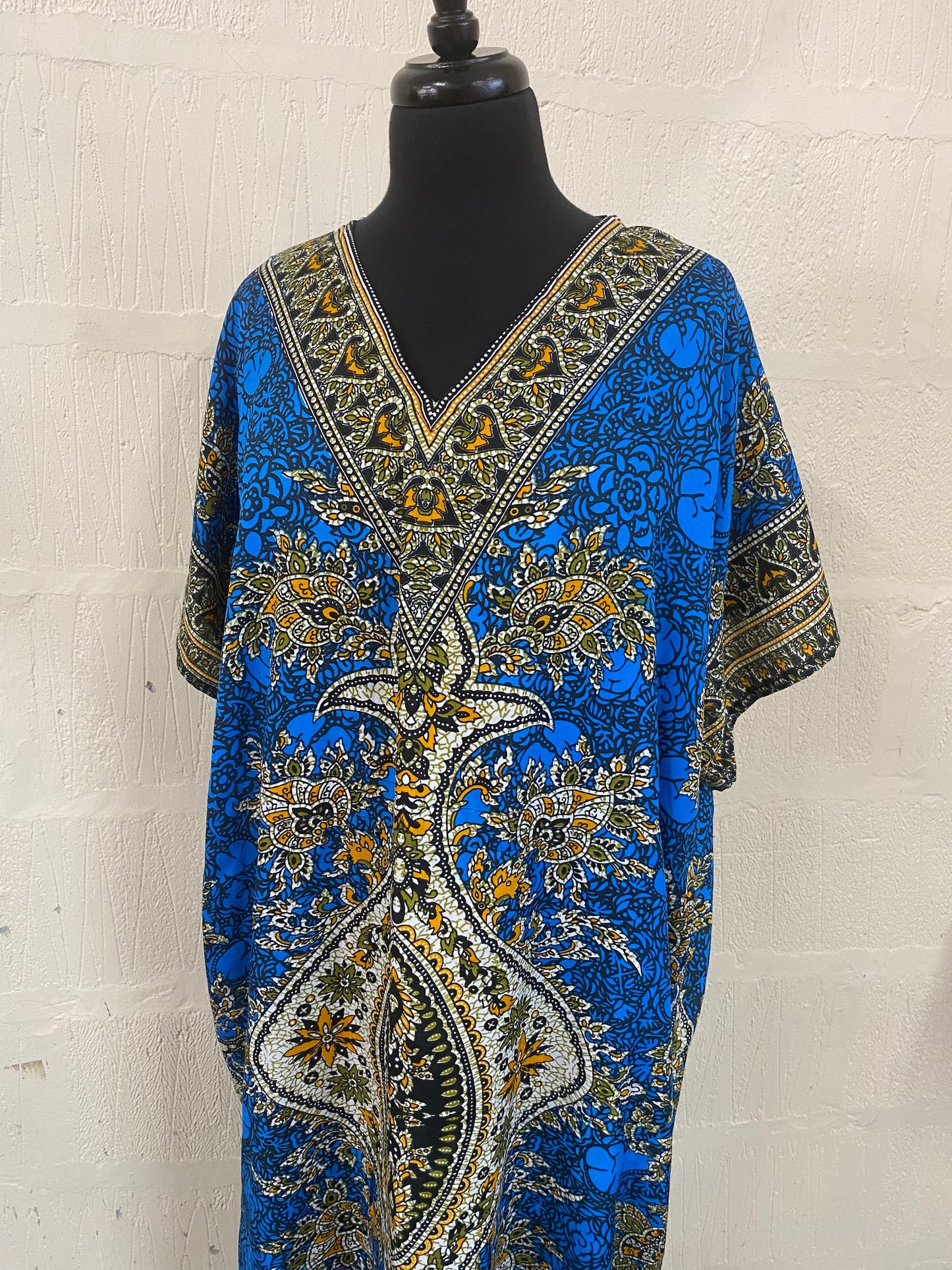 Vintage Blue and Orange Patterned Maxi Kaftan Size One Size