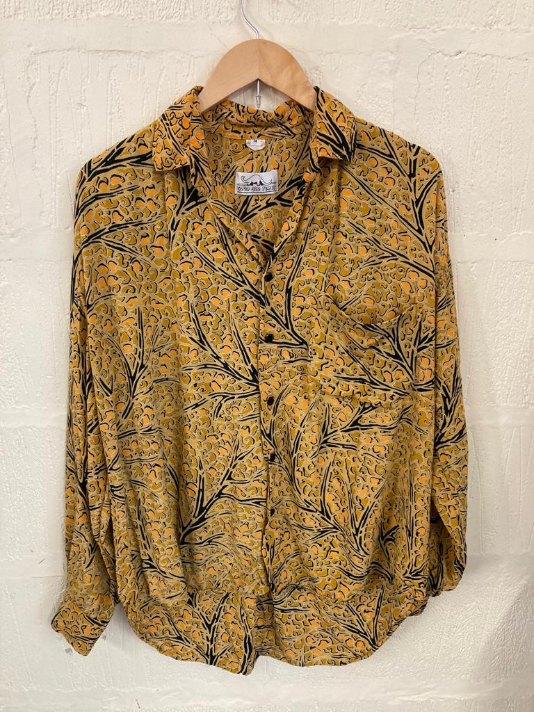 Yellow with Black Patterned 80s Shirt Size M