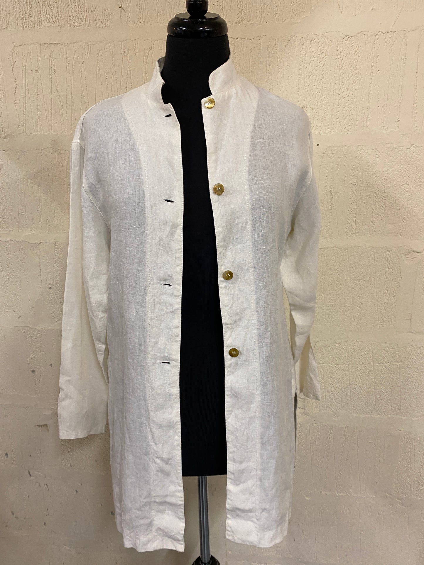 Ivory Long Line Linen Jacket Size 10