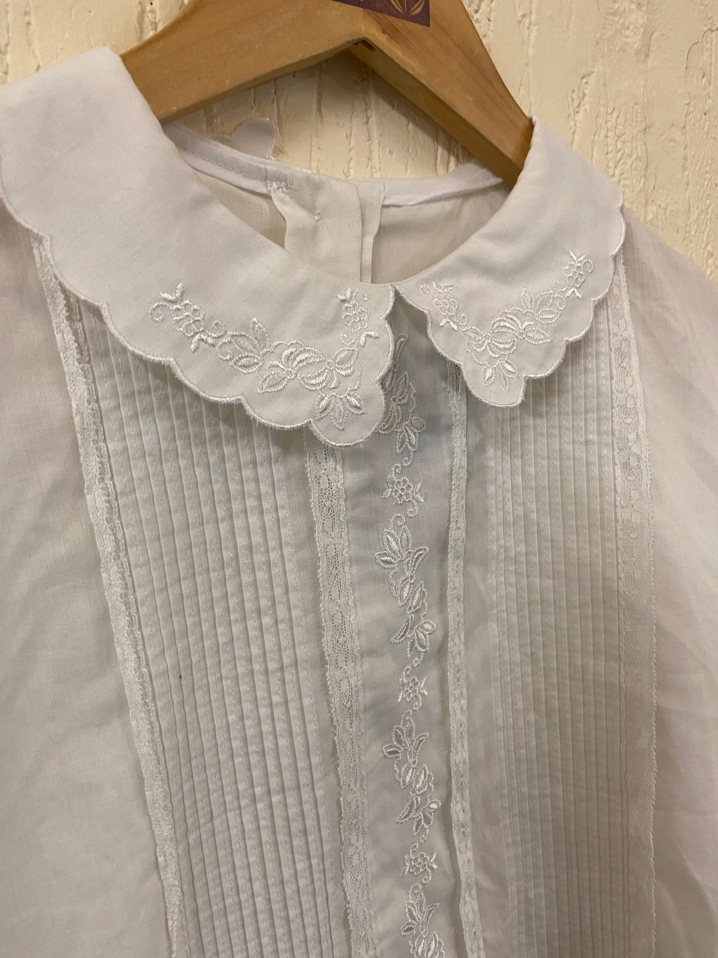Vintage St Michael White Blouse with Pin Tucks and Lace Collar Size 14