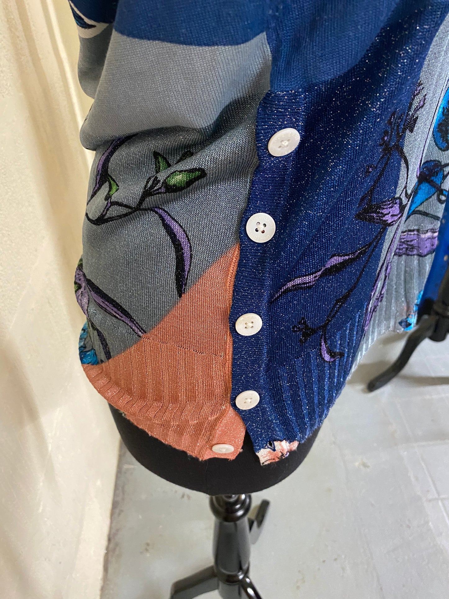Fine Knit Grey, White and Glitter Blue Desigual Jumper Size 14