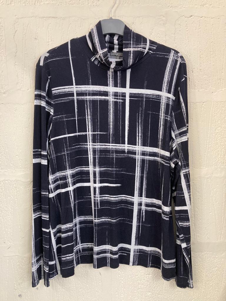 Vintage Jaeger Black and White Jersey Roll Neck Top Size XL