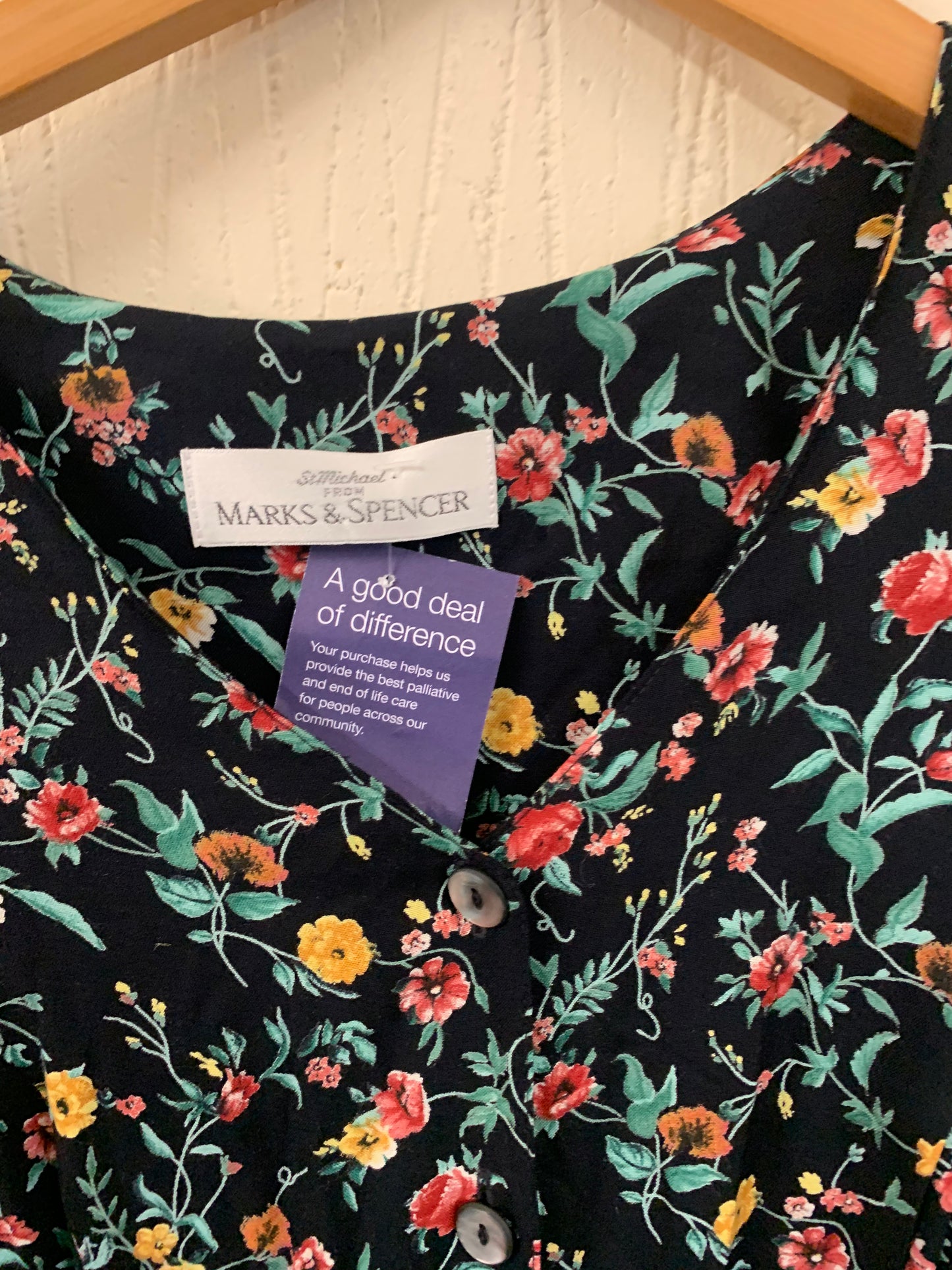 Vintage M & S Black Floral Dress Size 10