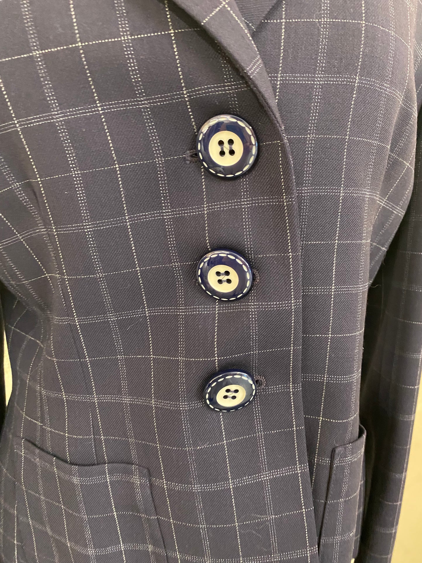 Vintage Jaeger Navy with White Check Pinstripe Blazer Jacket Size 14