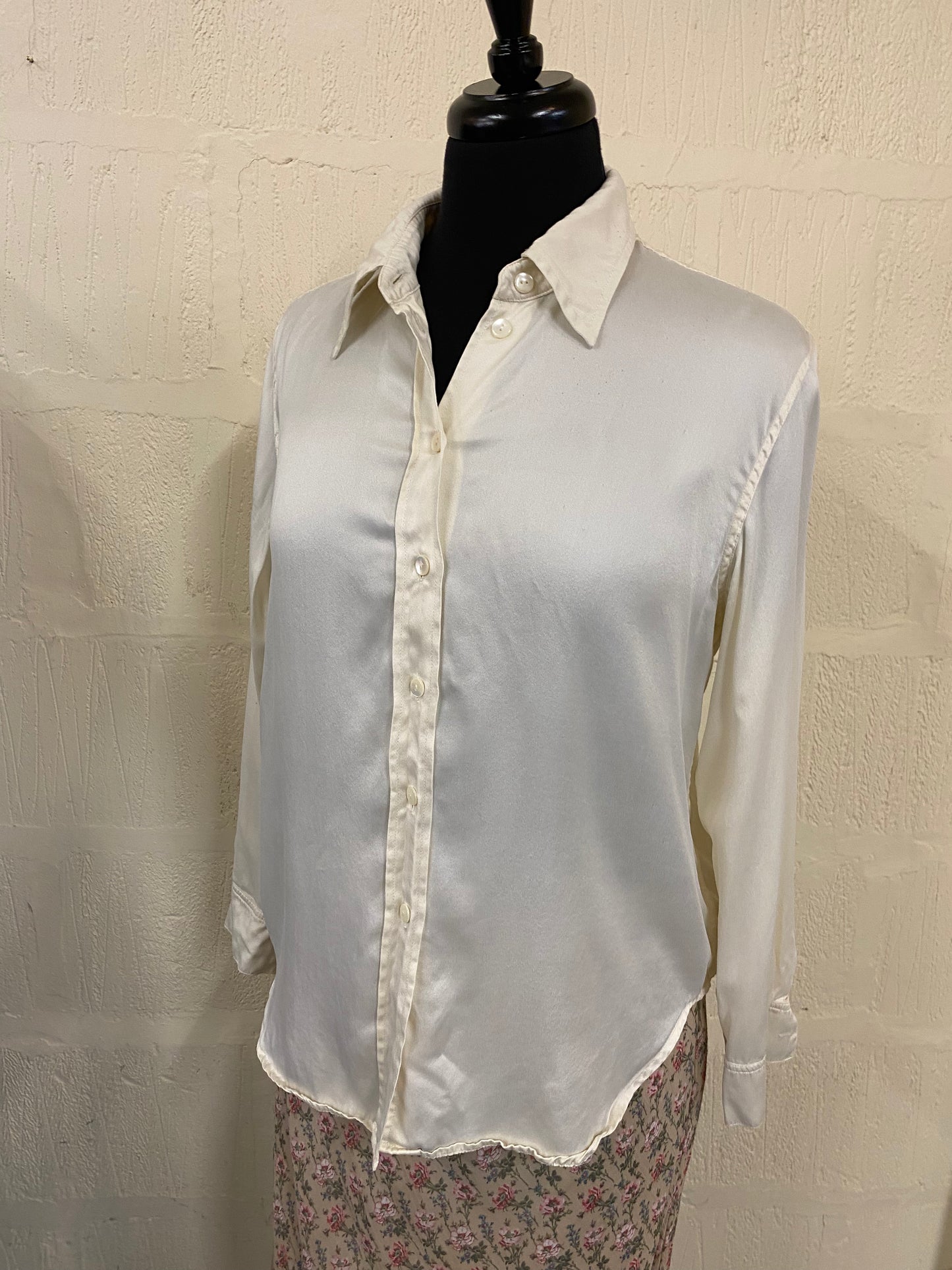 Vintage Liberty Made in England Cream 100% Silk Blouse Size 12