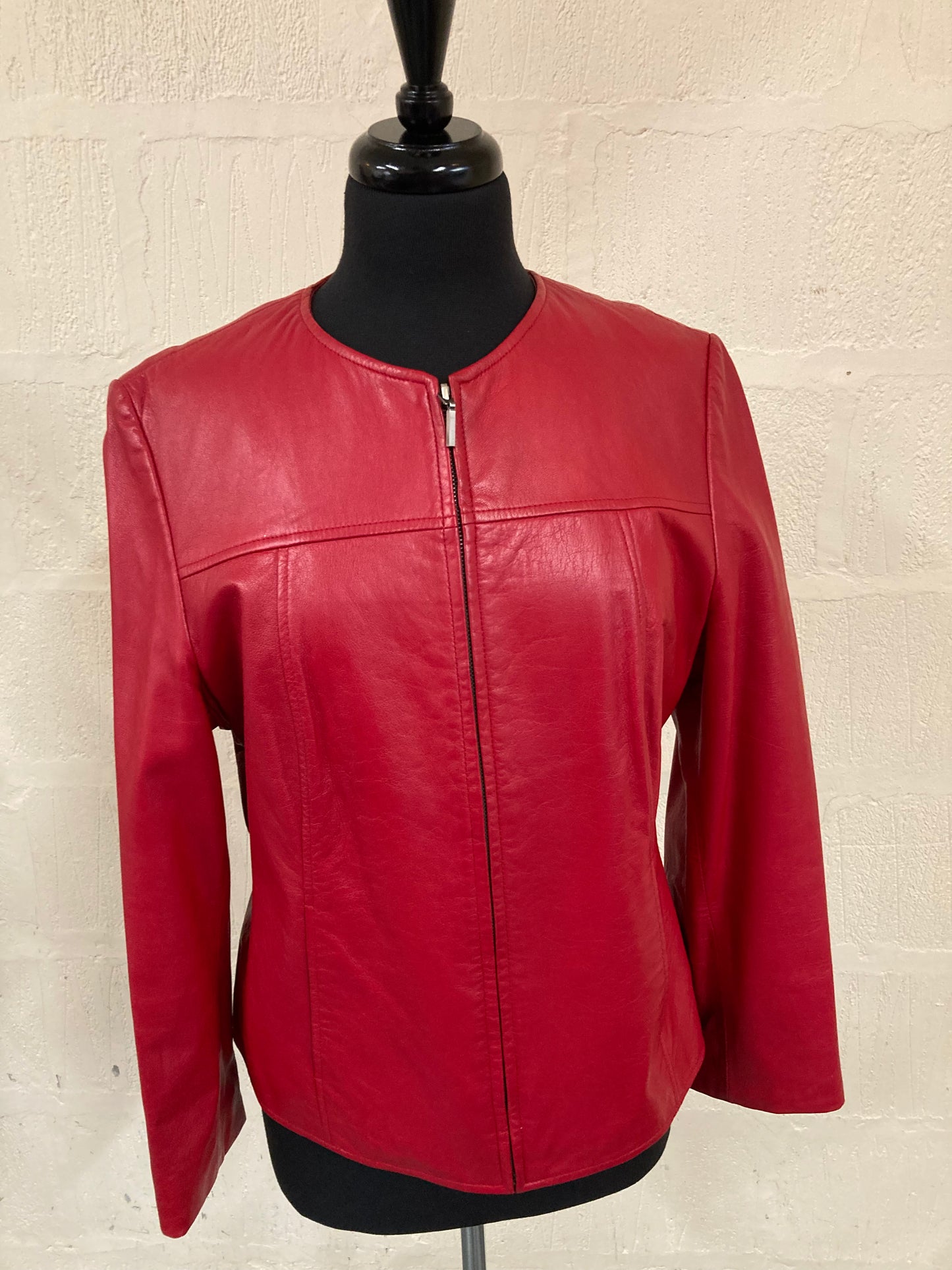 1990s Planet Red Leather Boxy Jacket Size 14