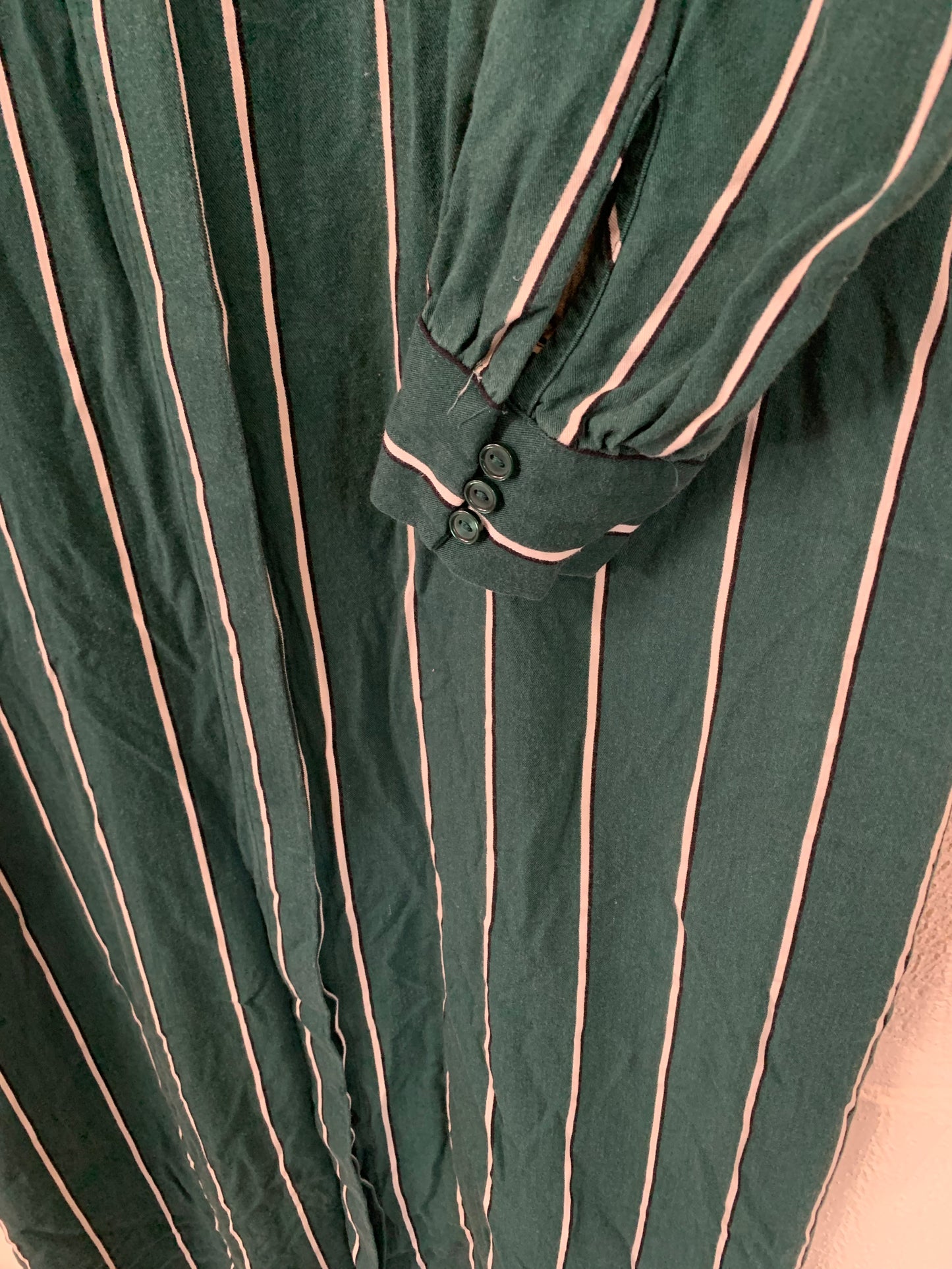 1990s Style Green with Stripe Shirt Maxi Dress Size 10