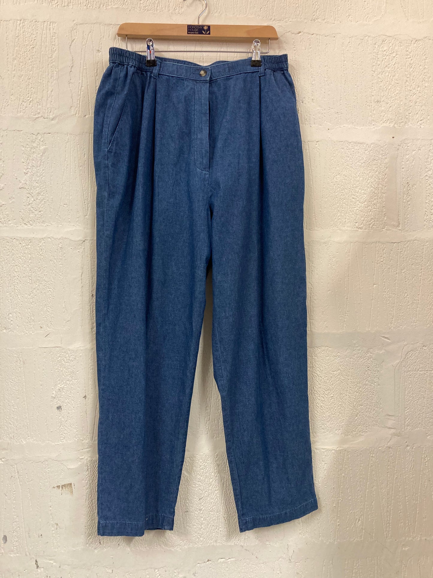 1980s style St Michael High Elasticated Waist Indigo Trousers Size 18