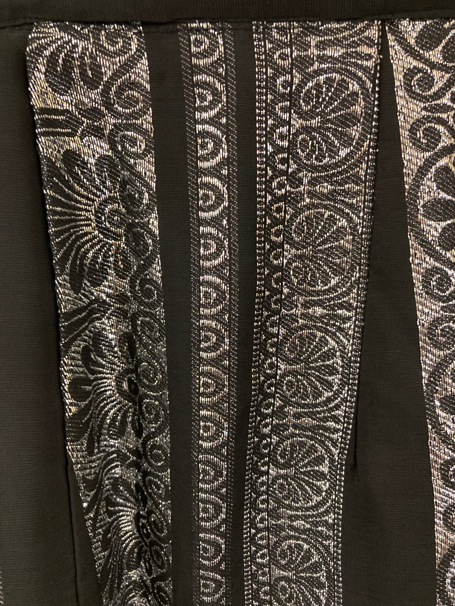 1970s Black and Silver Patterned Maxi Skirt with Wrap fastening Size 16