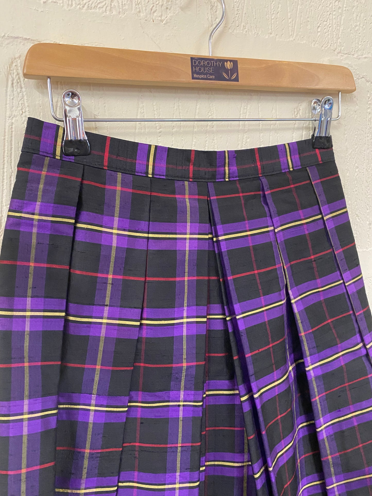 1950s Style Purple, Red and Gold Tartan Alexon Silk Skirt Size 8