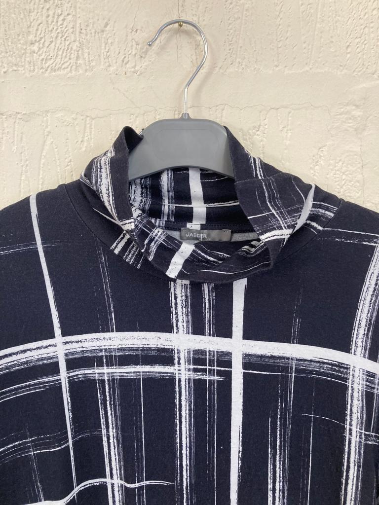 Vintage Jaeger Black and White Jersey Roll Neck Top Size XL