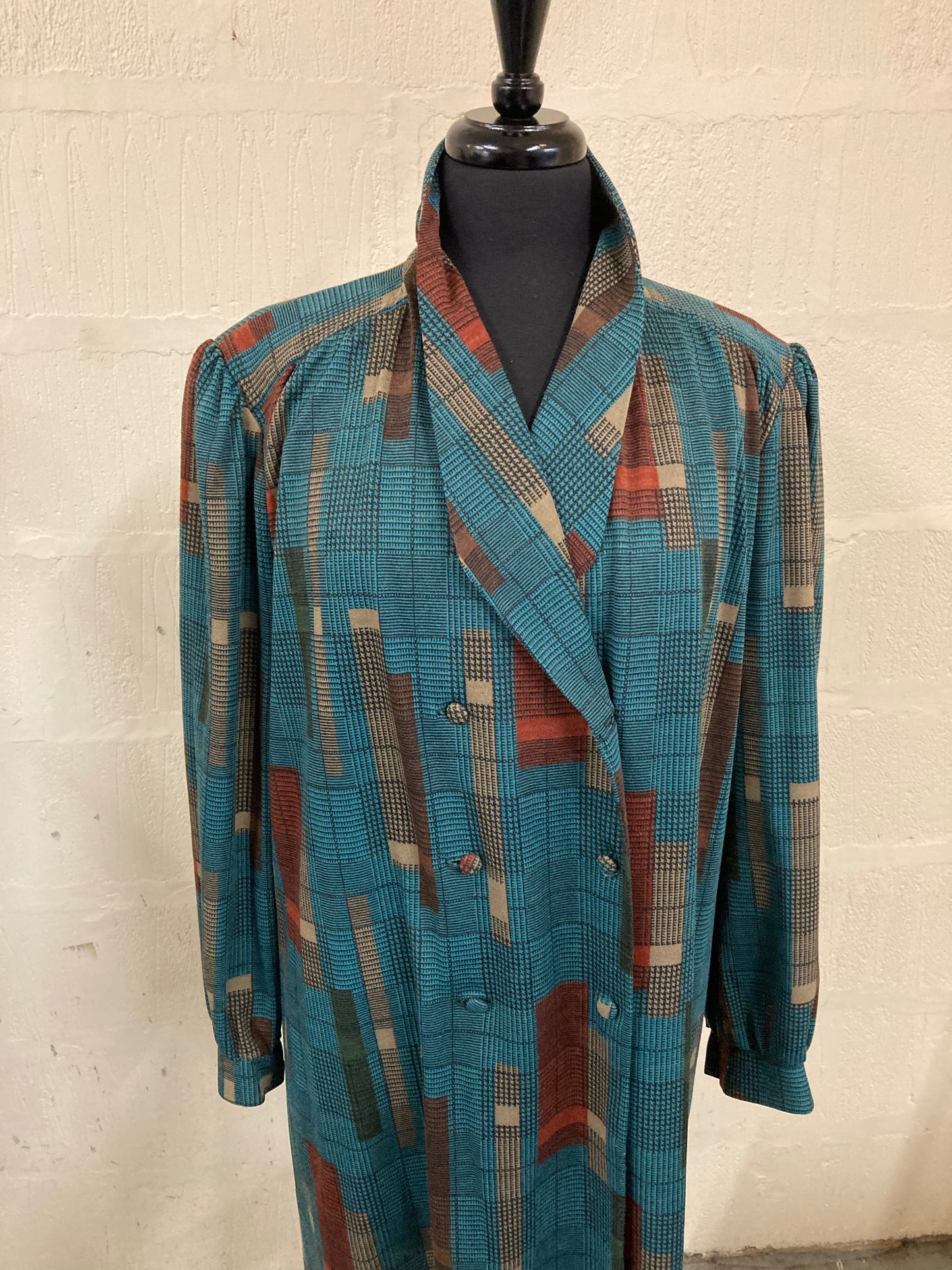 1960s Style Midi Green and Taupe Double Breasted Dress Size 20