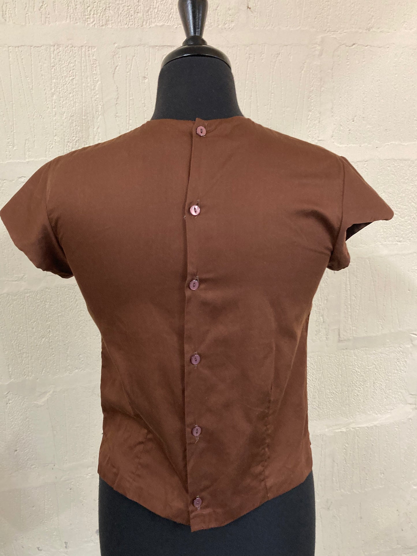 Vintage Brown Embroidered Cap Sleeve Top Size 8