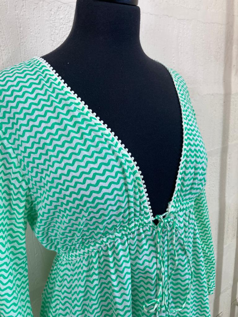Boho Green and White Maxi Kaftan Dress Size L