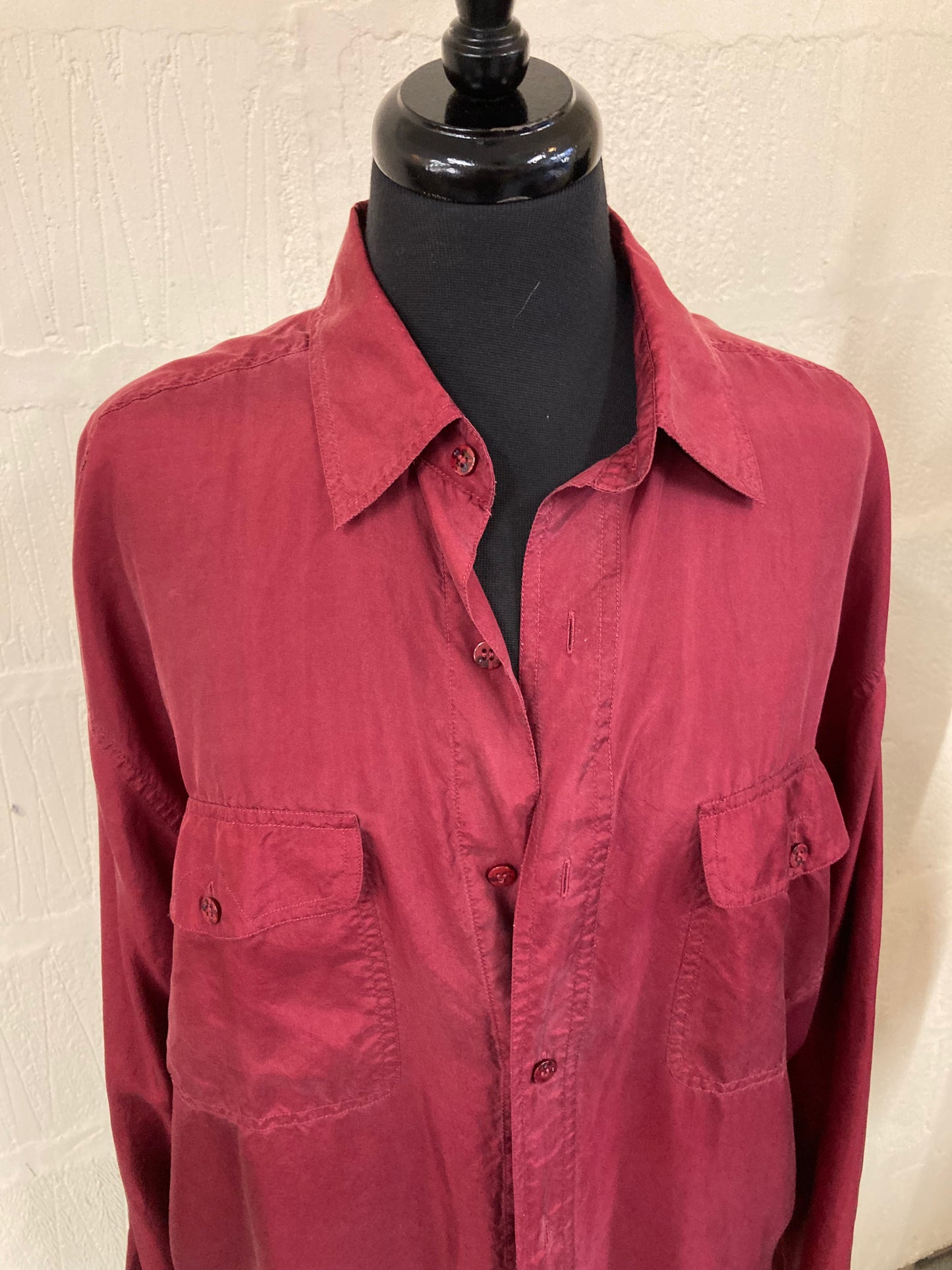 1990s Oversize Claret Silk Shirt Size L